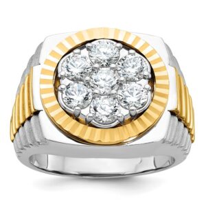 14k Two-Tone 2 ct Lab Grown Dia VS/SI+ G+ Comp Ribbed Men's Cluster Ring