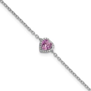 14kw 1/20ct Lab Grown Dia VS+ F+ & Pink Sapphire w/ 1in ext. Heart Bracelet