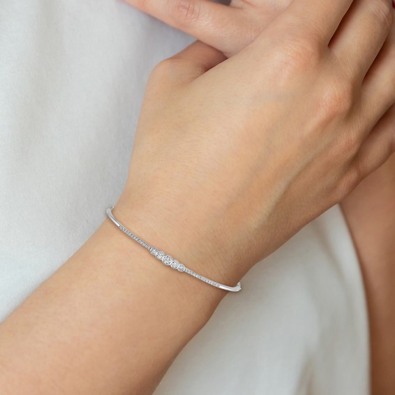 14kw 1/2ct Lab Grown Dia VS/SI+ G+ Comp Bezel Set Bar Bangle Bracelet - Image 4