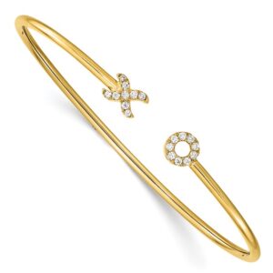 14k 1/5ct Lab Grown Dia VS/SI+ G+ X and O Comp Cuff Bangle