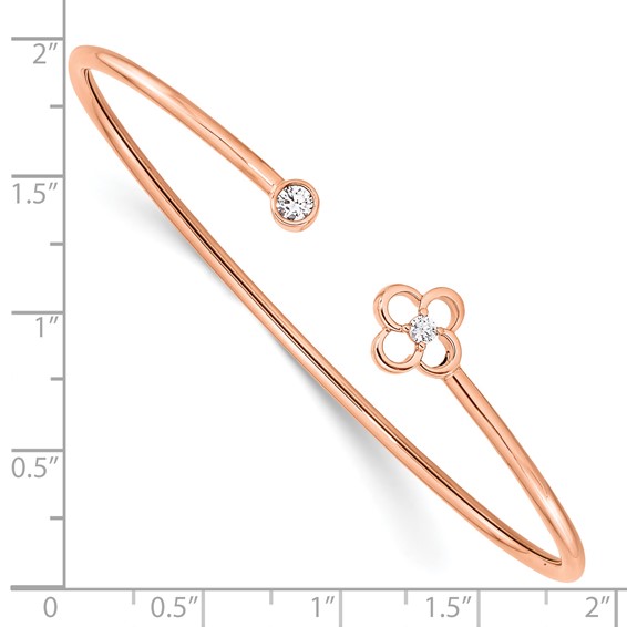 14kr 1/6ct Lab Grown Diamond VS/SI+ G+ Comp Floral Flexible Bangle - Image 3