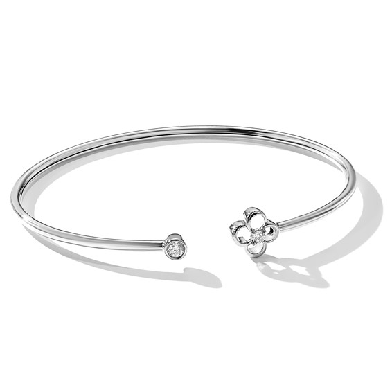 14kw 1/6ct Lab Grown Diamond VS/SI+ G+ Comp Floral Flexible Bangle - Image 3