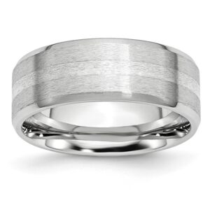 Cobalt Sterling Silver Inlay Satin/Polished Beveled Edge 8mm Band