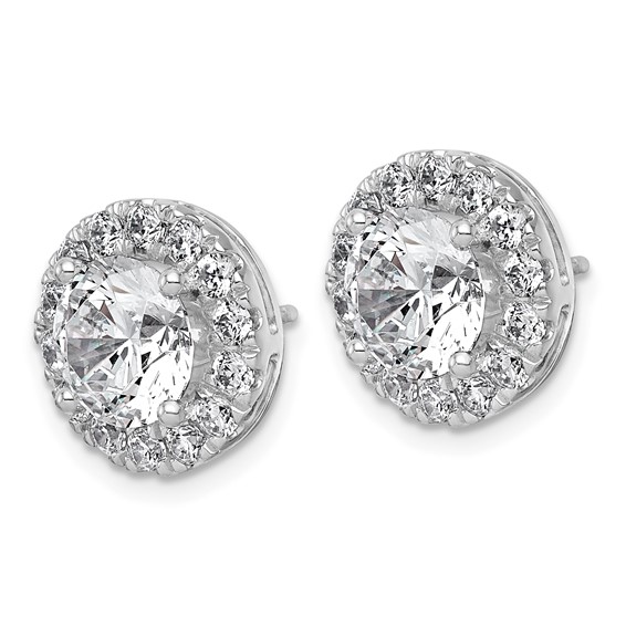 14kw 5ct Lab Grown Diamond VS+ F+ Round Complete Halo Post Earrings - Image 2