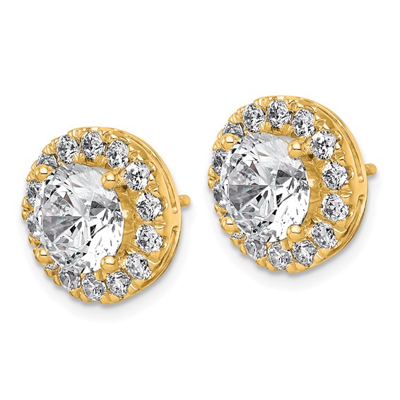 14k 5ct Lab Grown Diamond VS+ F+ Round Complete Halo Post Earrings - Image 2