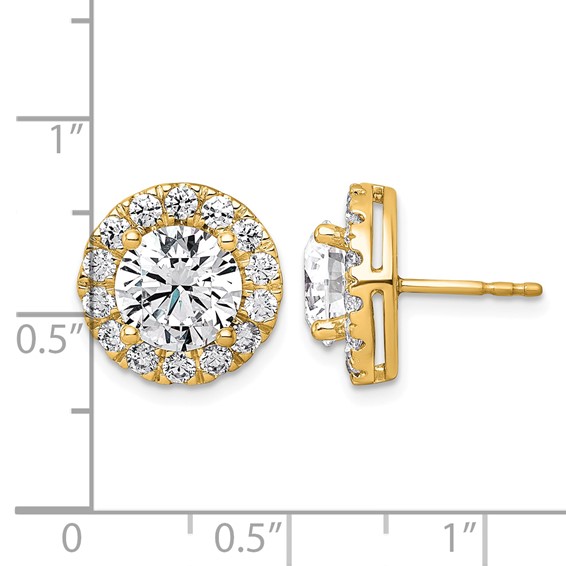 14k 5ct Lab Grown Diamond VS+ F+ Round Complete Halo Post Earrings - Image 3