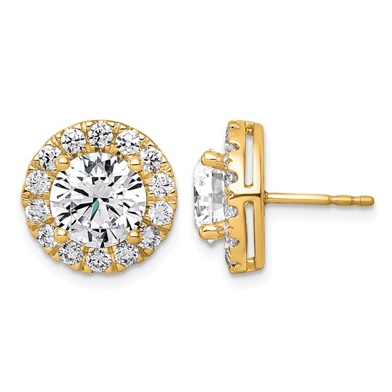 14k 5ct Lab Grown Diamond VS+ F+ Round Complete Halo Post Earrings