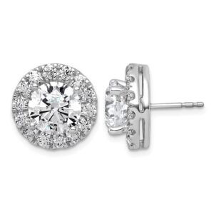 14kw 7 5/8ct Lab Grown Diamond VS+ F+ Round Complete Halo Post Earrings