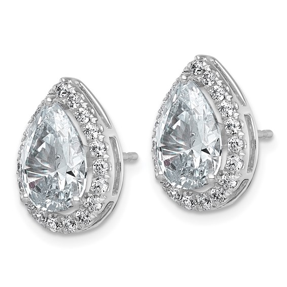 14kw 5 5/8ct Lab Grown Diamond VS+ F+ Comp Pear Halo Post Earrings - Image 2