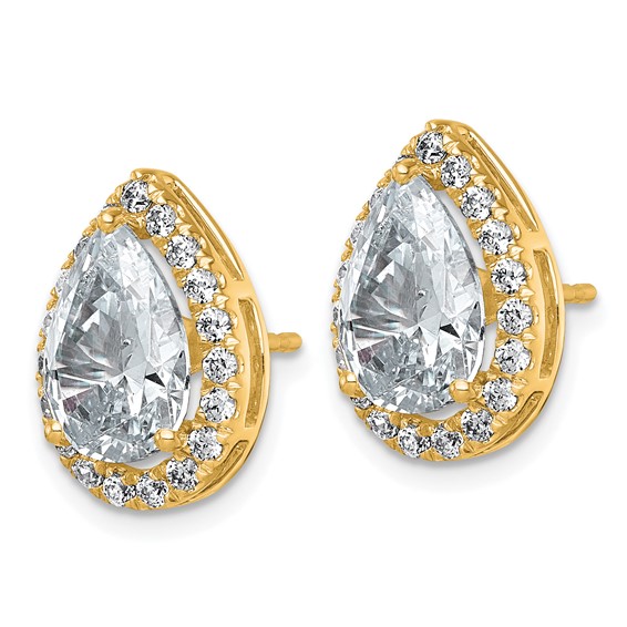 14k 5 5/8ct Lab Grown Diamond VS+ F+ Comp Pear Halo Post Earrings - Image 2