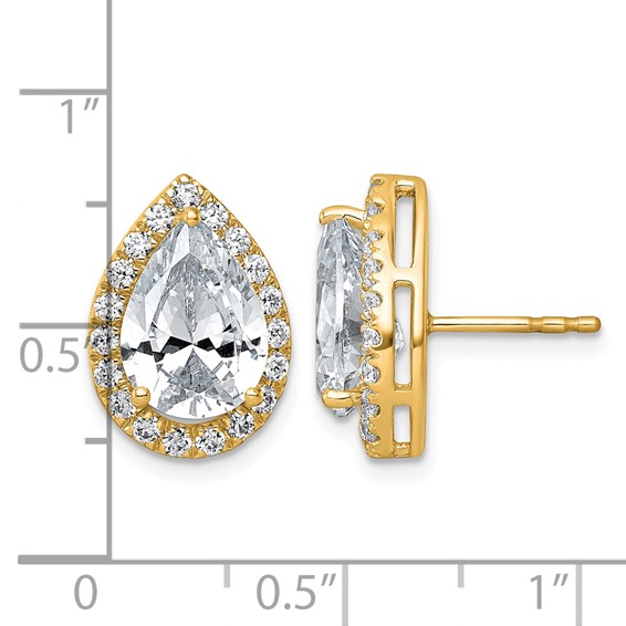 14k 5 5/8ct Lab Grown Diamond VS+ F+ Comp Pear Halo Post Earrings - Image 3