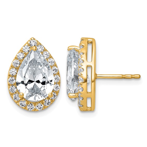 14k 5 5/8ct Lab Grown Diamond VS+ F+ Comp Pear Halo Post Earrings