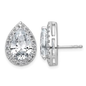 14kw 6 3/4ct Lab Grown Diamond VS+ F+ Comp Pear Halo Post Earrings