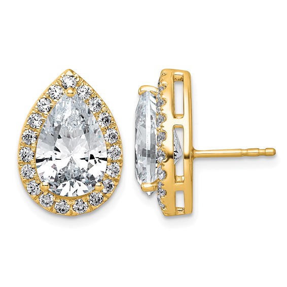 14k 6 3/4ct Lab Grown Diamond VS+ F+ Comp Pear Halo Post Earrings