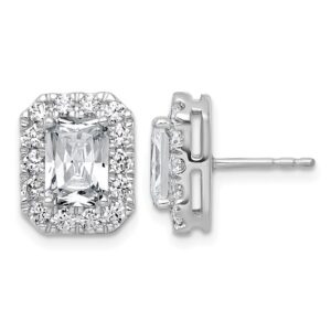 14kw 3 7/8ct Lab Grown Diamond VS+ F+ Comp Radiant Halo Post Earrings