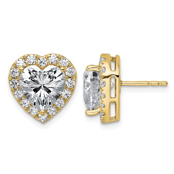 14k 6ct Lab Grown Diamond VS+ F+ Complete Heart Halo Post Earrings