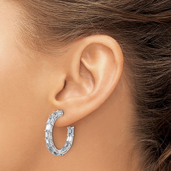 14kw 6 1/2ct Lab Grown Dia VS/SI+ G+ Emerald Comp. In/Out Hoops - Image 3