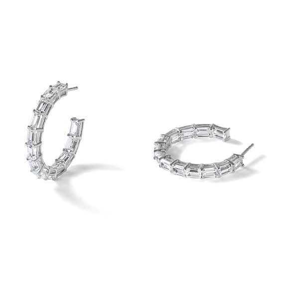 14kw 6 1/2ct Lab Grown Dia VS/SI+ G+ Emerald Comp. In/Out Hoops - Image 7