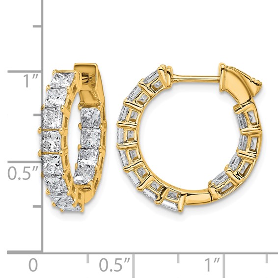 14k 4ct Lab Grown Dia VS/SI+ G+ Princess Complete In/Out Hoop Earrings - Image 5