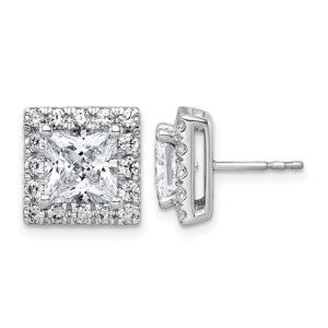 14kw 5ct Lab Grown Diamond VS+ F+ Complete Princess Halo Post Earrings