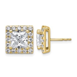 14k 5ct Lab Grown Diamond VS+ F+ Complete Princess Halo Post Earrings