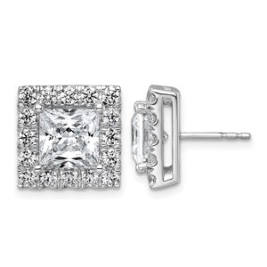 14kw 6 1/2ct Lab Grown Diamond VS+ F+ Comp Princess Halo Post Earrings