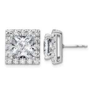 14kw 7 5/8ct Lab Grown Diamond VS+ F+ Comp Princess Halo Post Earrings