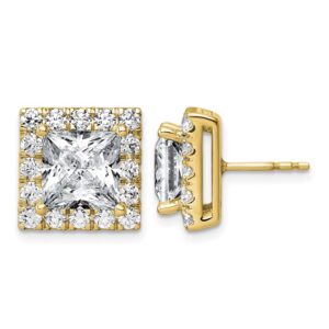 14k 7 5/8ct Lab Grown Diamond VS+ F+ Comp Princess Halo Post Earrings