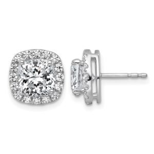 14kw 4 5/8ct Lab Grown Diamond VS+ F+ Comp Cushion Halo Post Earrings