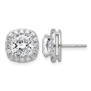 14kw 5 7/8ct Lab Grown Diamond VS+ F+ Comp Cushion Halo Post Earrings