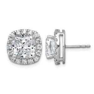 14kw 7ct Lab Grown Diamond VS+ F+ Comp Cushion Halo Post Earrings