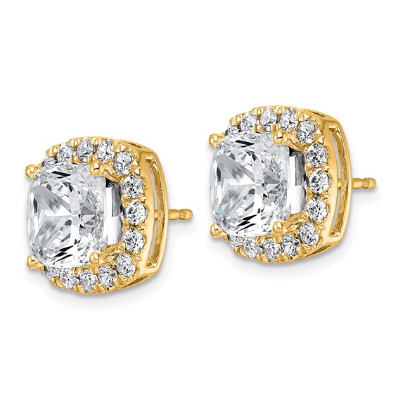 14k 7ct Lab Grown Diamond VS+ F+ Comp Cushion Halo Post Earrings - Image 2