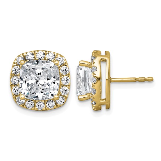 14k 7ct Lab Grown Diamond VS+ F+ Comp Cushion Halo Post Earrings