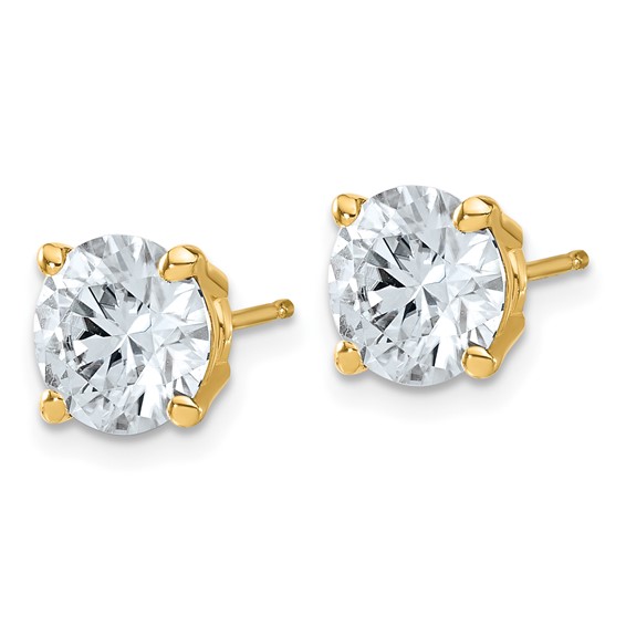 14ky 4ct Lab Grown Dia VS+ F+ Round Angled Complete Stud Earrings - Image 2