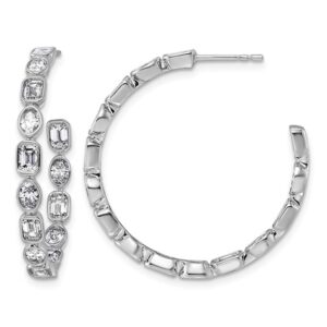 14kw 3 3/8ct LabGrown Dia VS+ F+ Post Emerald/Oval Comp Hoop Earrings