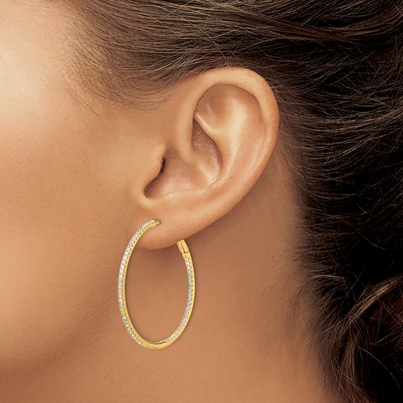 14k 1 ct Lab Grown Diamond VS/SI+ G+ In/Out Hoop Earrings - Image 3