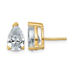 14ky 4ct Cert Lab Grown Diamond VS+ F+ Comp Pear 3 Prong Stud Earrings