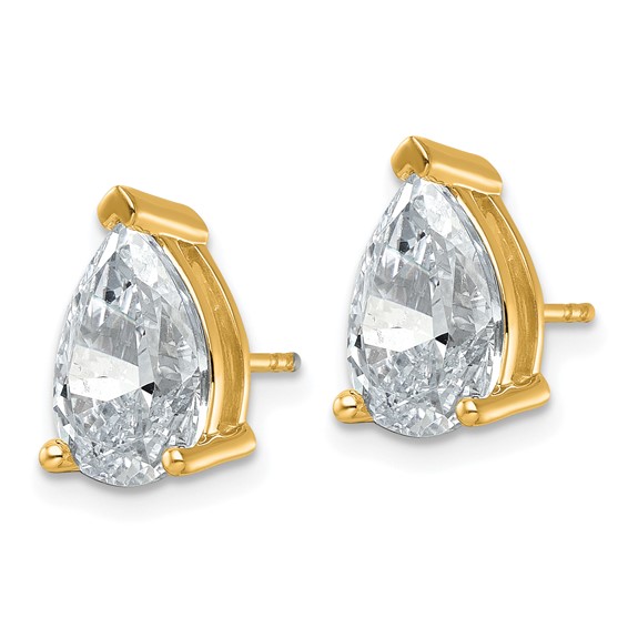 14ky 5ct Cert Lab Grown Diamond VS+ F+ Comp Pear 3 Prong Stud Earrings - Image 2