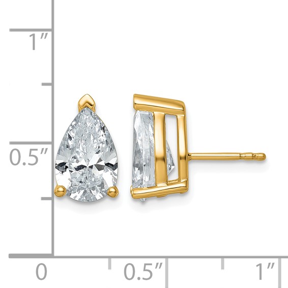 14ky 5ct Cert Lab Grown Diamond VS+ F+ Comp Pear 3 Prong Stud Earrings - Image 4