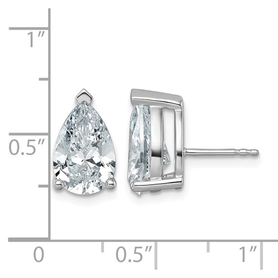 14kw 6ct Cert Lab Grown Dia VS/SI+ G+ Comp Pear 3 Prong Stud Earrings - Image 4