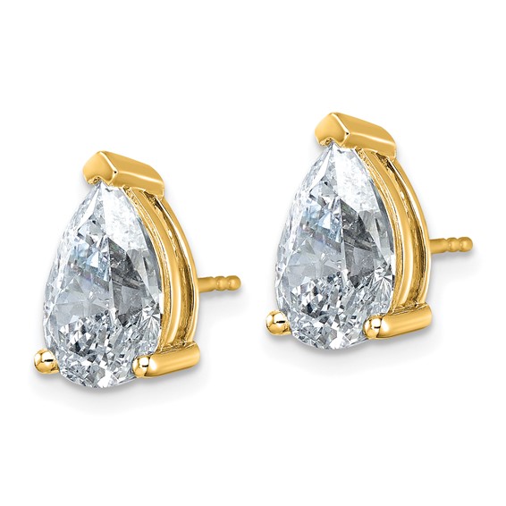 14ky 6ct Cert Lab Grown Diamond VS/SI+ G+ Comp Pear 3 Prong Stud Earrings - Image 2