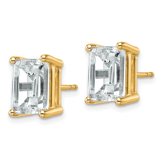 14ky 6ct Lab Grown Diamond VS+ F+ Emerald Comp 4 Prong Stud Earrings - Image 2