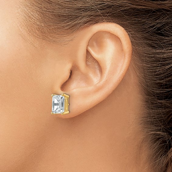 14ky 6ct Lab Grown Diamond VS+ F+ Emerald Comp 4 Prong Stud Earrings - Image 3