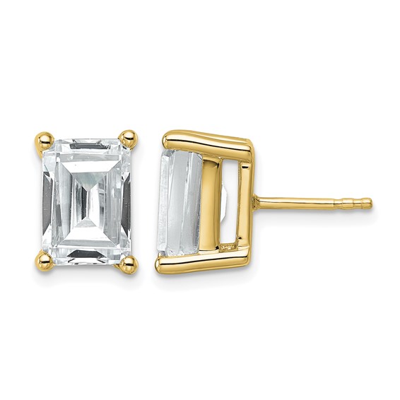 14ky 6ct Lab Grown Diamond VS+ F+ Emerald Comp 4 Prong Stud Earrings