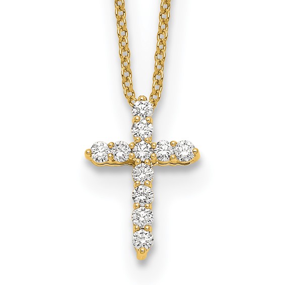 14k 1/4ct Lab Grown Diamond VS/SI+ G+ Comp 18in Cross Pendant Necklace