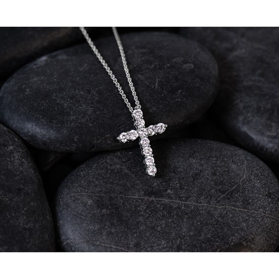 14kw 1/2ct Lab Grown Diamond VS/SI+ G+ Comp 18in Cross Pendant Necklace - Image 6