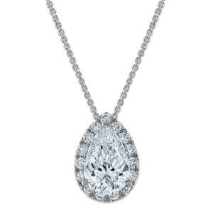 14kw 2 3/8 ct Cert Lab Grown Dia VS/SI+ G+ Comp 18 in Halo Pendant Necklace