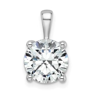 14k White Gold 3 ct Lab Grown Dia VS+ F+ Round Comp 4 Prong Pendant