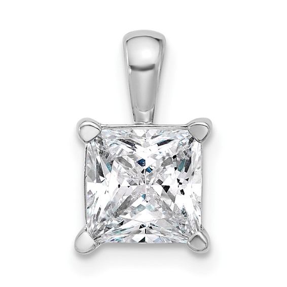 14k White 2 1/2 ct Lab Grown Dia VS/SI+ G+ Princess Comp 4 Prong Pendant