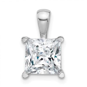 14k White Gold 3 ct Lab Grown Dia VS+ F+ Princess Comp 4 Prong Pendant
